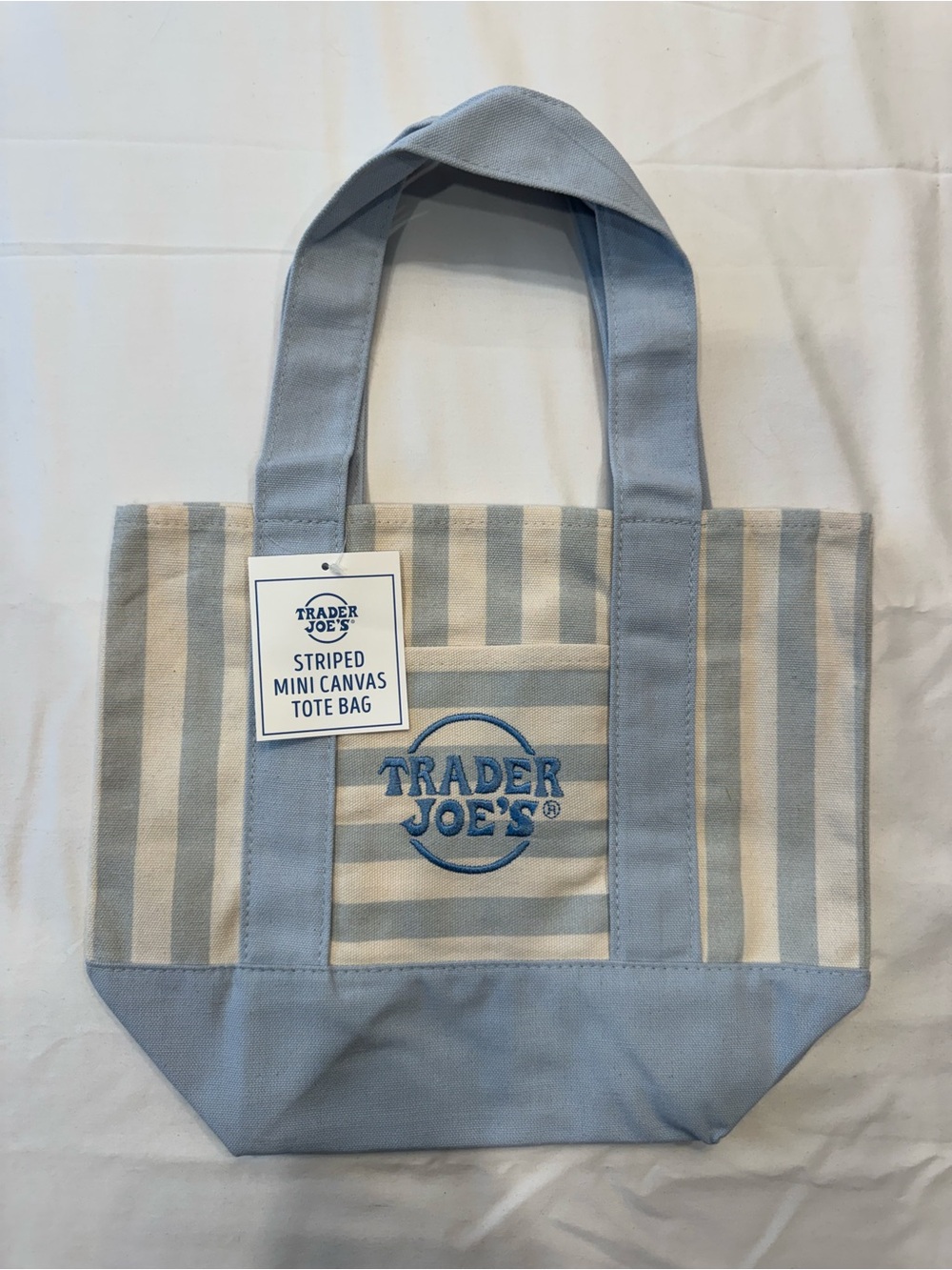 Trader Joe's Blue & Cream Striped Canvas Tote Bag